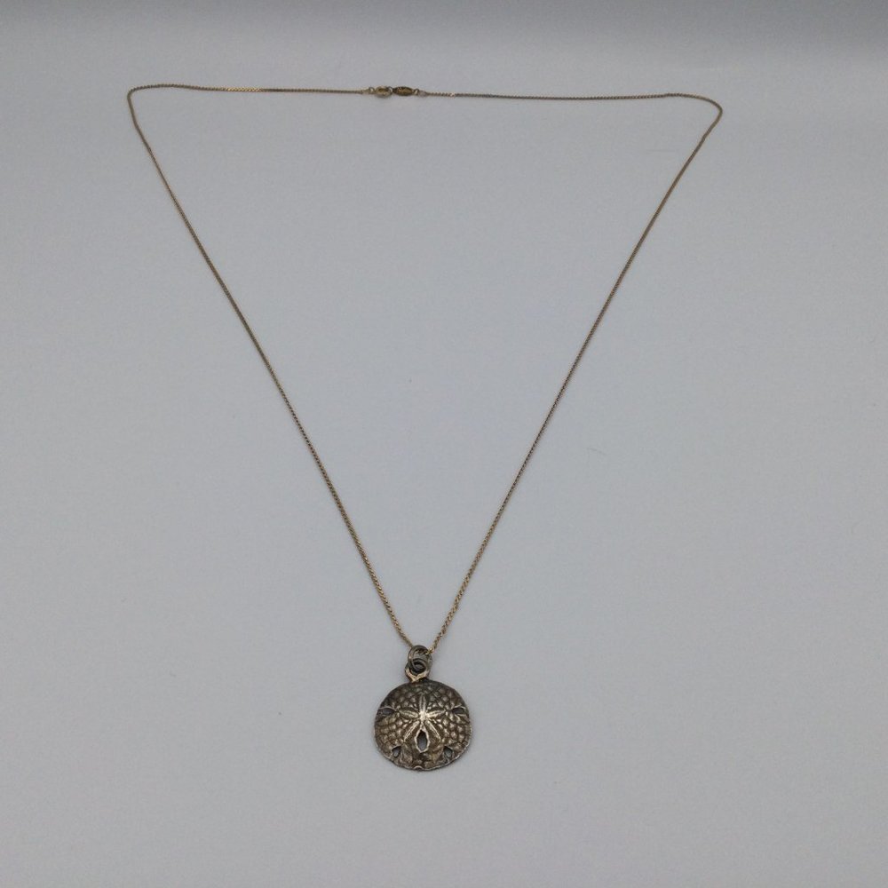 Napier Necklace Silver Tone Chain 24" Long with Sand Dollar Design Pendant